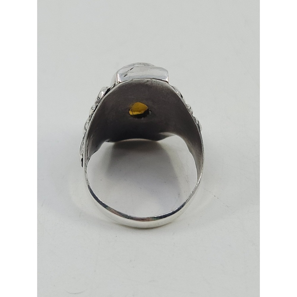 Vintage Sterling Silver Egg Yolk Butterscotch Amber Ring Size 9 Estate - Picture 4 of 6